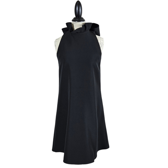 Tuckernuck Dresses & Skirts - Tuckernuck Dress Womens XSmall Black Blythe Preppy Ruffle Collar Bow Mod Swing